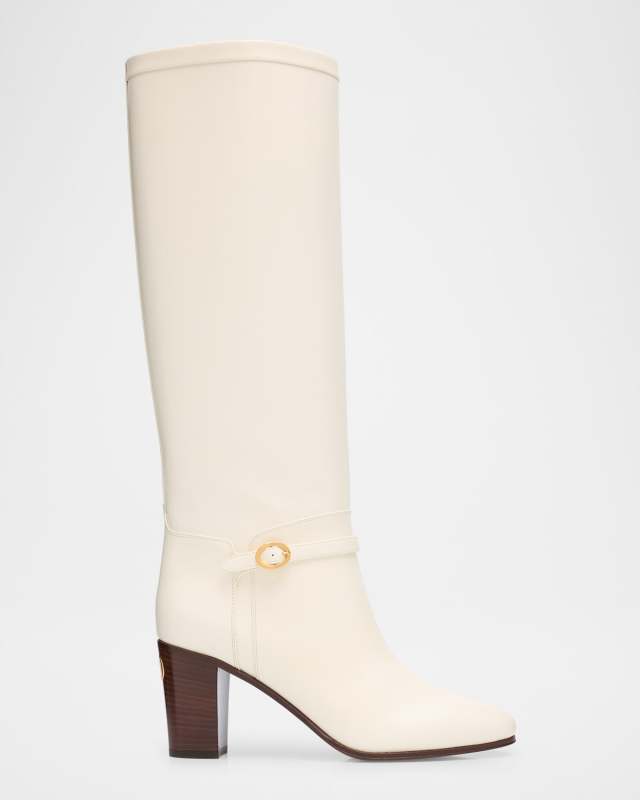 Pattie Leather Buckle Knee Boots